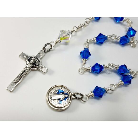 St. Benedict Blue Handmade One Decade Rosary - Picture 8 of 10